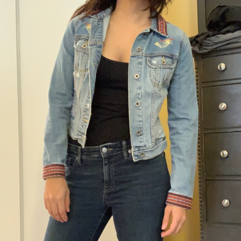 Lucky Brand Aztec Embroidered Jean Jacket